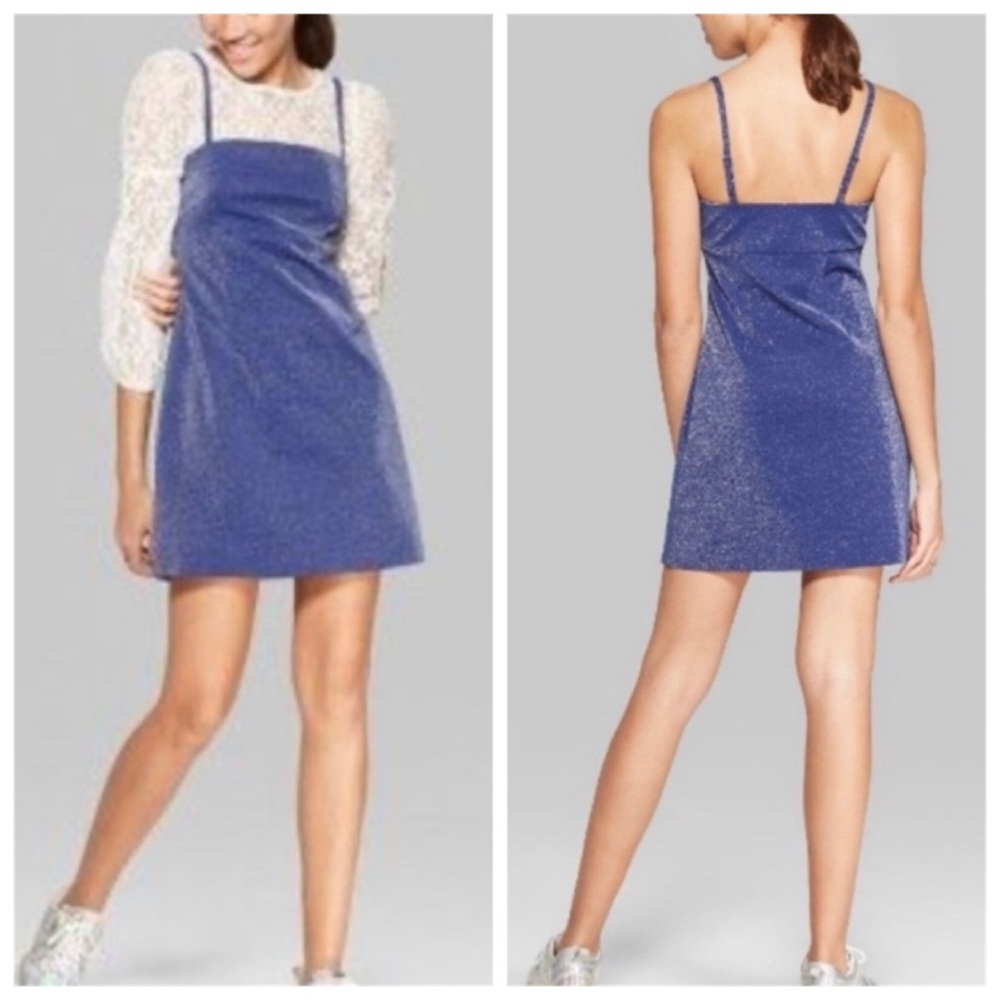 Wild Fable Women’s Blue Strappy Square Neck Knit Mini Dress NWT